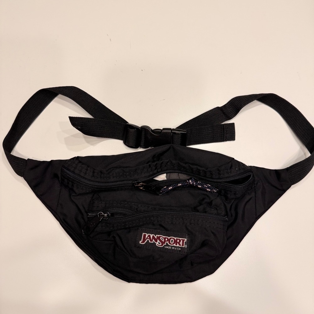 Vintage JanSport Fanny Pack Black Made in USA Waist Bag Adjustable Strap